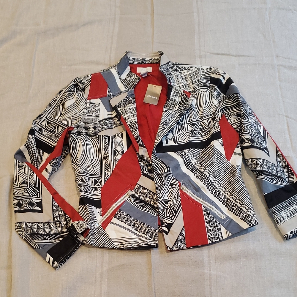 Chico's Geometric Red and Black Blazer